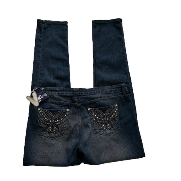 V.I.P. Jeans Distressed Dark Wash Embellished Pocket Skinny Jeans Size 15/16 NEW - Picture 7 of 12